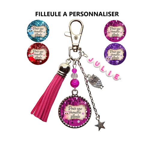 Porte clés filleule personnalisé, pour une chouette filleule