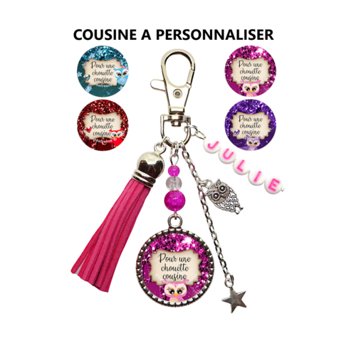Porte clés cousine personnalisé, pour une chouette cousine