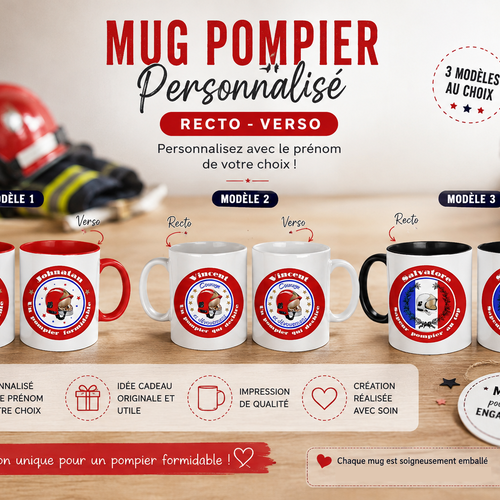 Mug pompier personnalisé, recto-verso, cadeau super pompier