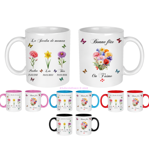Mug maman personnalisé avec les fleurs de naissance, cadeau fête des mères, anniversaire