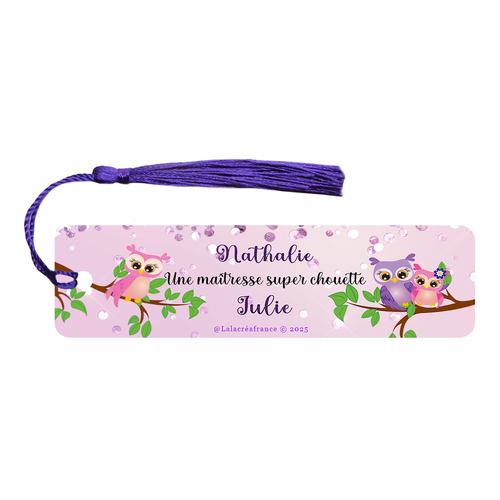 Marque-pages métal une maîtresse super chouette ou autre à personnaliser, atsem, aesh, nounou...