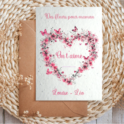 Carte à planter je t'aime maman, bonne fête, personnalisable au texte de votre choix, carte ensemencée pour toutes occasions