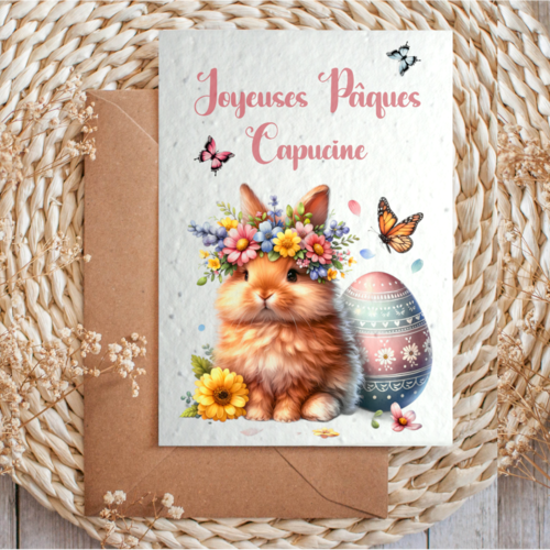 Carte à planter joyeuses pâques personnalisable au texte de votre choix, carte ensemencée lapin de pâques
