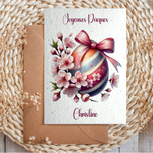 Carte à planter joyeuses pâques personnalisable au texte de votre choix, carte ensemencée oeuf de pâques fleurit