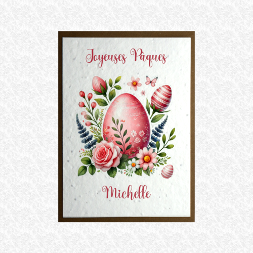 Carte à planter joyeuses pâques personnalisable au texte de votre choix, carte ensemencée oeuf de pâques fleurit