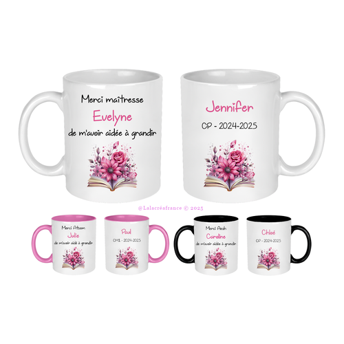 Mug maitresse personnalisé, atsem, aesh, merci de m'avoir aidé(e) à grandir, cadeau personnalisé au texte de votre choix