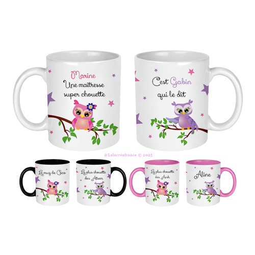 Mug maitresse personnalisé, atsem, aesh, une maîtresse super chouette, cadeau personnalisé au texte de votre choix