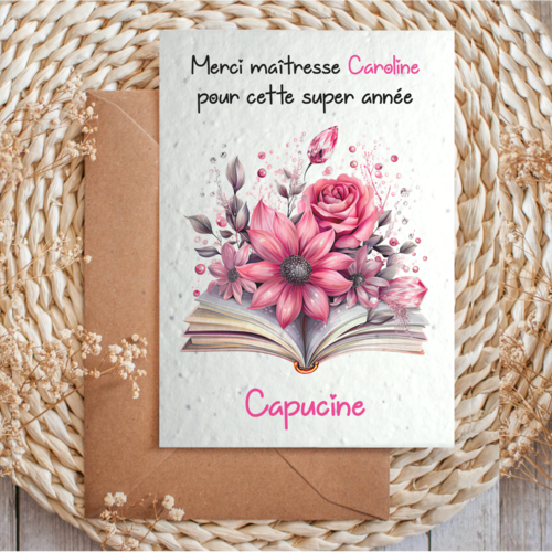 Carte à planter personnalisée maîtresse, merci pour cette super année