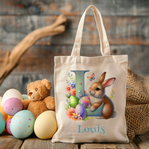 Sac de pâques personnalisé, tote bag lapin de pâques personnalisé, sac enfant
