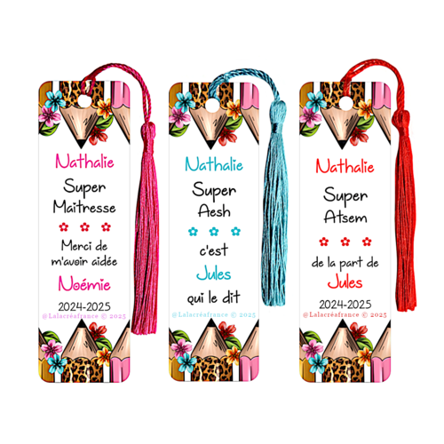 Marque-pages métal maitresse, atsem, aesh à personnaliser