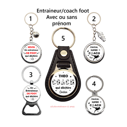Porte clés coach de foot personnalisé, entraineur, à personnaliser
