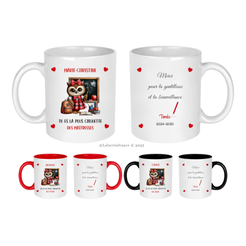Mug maitresse personnalisé, atsem, aesh, tu es la plus chouette, cadeau personnalisé au texte de votre choix