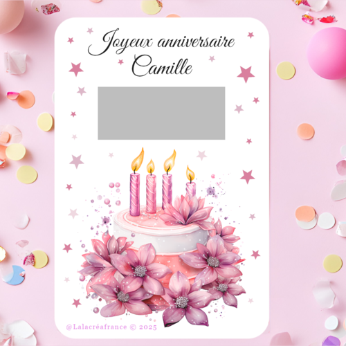Carte à gratter anniversaire personnalisé, carte cadeau originale, carte message personnalisée