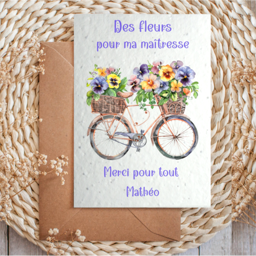 Carte à planter personnalisée maitresse, aesh, atsem, nounou ou autre