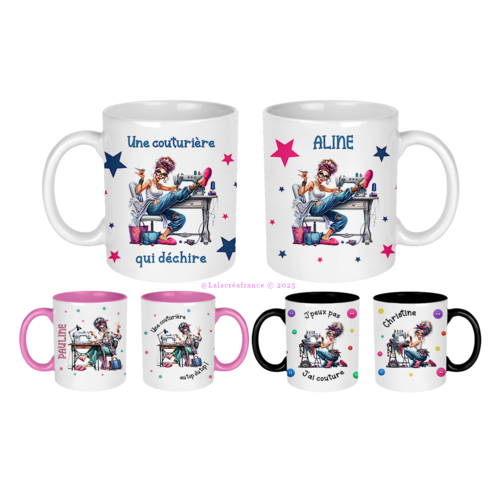 Mug couturière personnalisé, j'peux pas j'ai couture, couturière formidable, au top, qui déchire