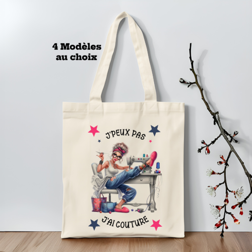 Sac j'peux pas j'ai couture, tote bag couturière, sac fourre-tout pour les passionnées de couture