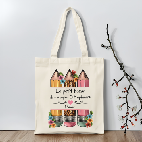 Tote bag personnalisé le petit bazar de ma super orthophoniste