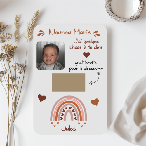 Carte à gratter pour nounou personnalisé avec photo, carte message personnalisé pour auxiliaire de crèche, maitresse, atsem ou autre