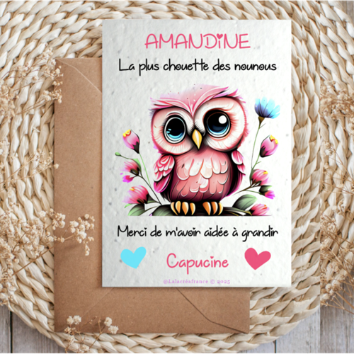 Carte à planter personnalisée nounou, auxiliaire de crèche ou autre