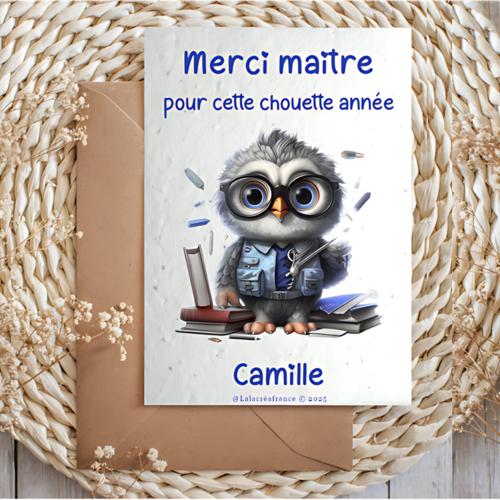 Carte à planter maitre personnalisée, merci maître pour cette chouette année
