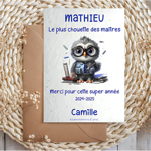Carte à planter maitre personnalisée, le plus chouette des maîtres, merci pour cette super année