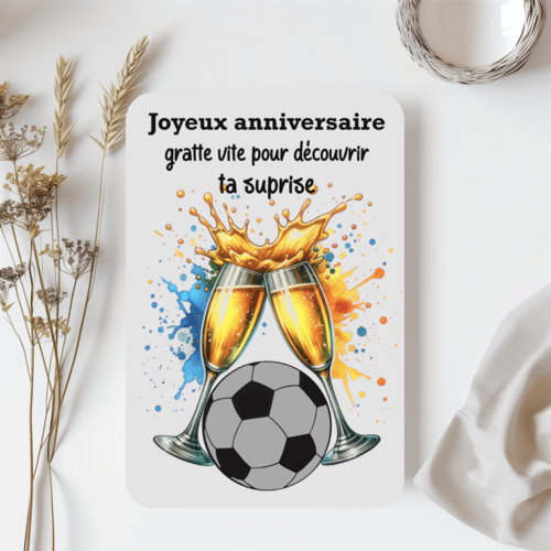 Carte à gratter anniversaire personnalisée thème football, carte message personnalisée, modèle au choix