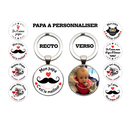 Porte clés papa personnalisable recto verso avec photo, cadeau fête des pères