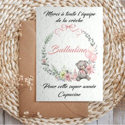 Carte à planter crèche ou mam personnalisée, cadeau auxiliaire de crèche