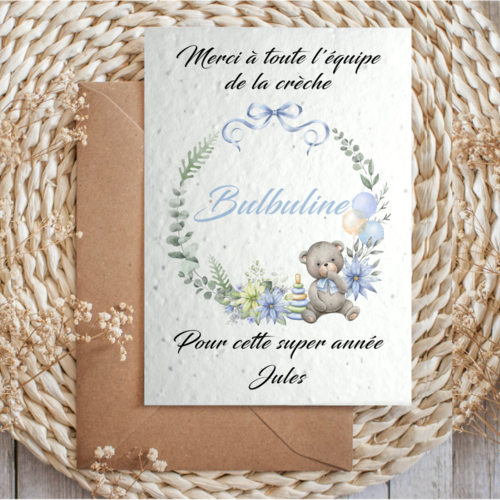 Carte à planter crèche ou mam personnalisée, cadeau auxiliaire de crèche