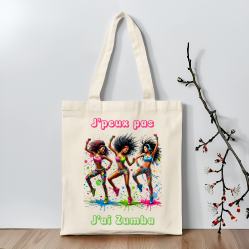 Sac j'peux pas j'ai zumba, tote bag danse personnalisé avec ou sans prénom, sac fourre-tout prof de danse