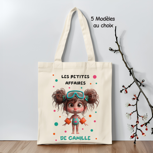 Tote bag enfant personnalisé thème piscine, sac de piscine fille personnalisé