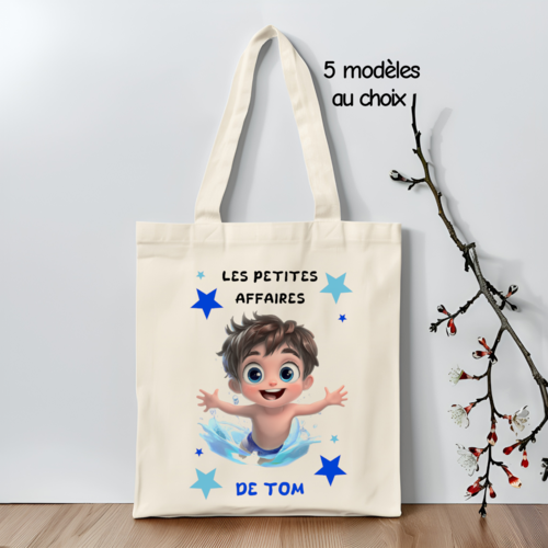 Tote bag enfant natation personnalisé, sac de piscine fille ou garçon, modèles au choix
