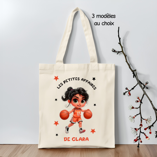 Tote bag enfant personnalisé thème basket, sac de basket fille personnalisé