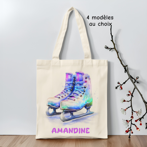 Tote bag patinage artistique personnalisé, sac de patineuse