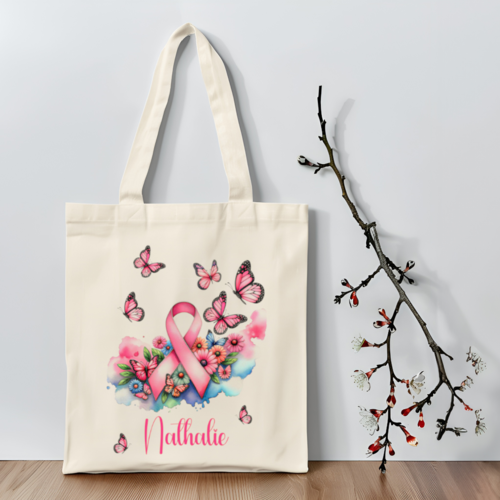 Tote bag octobre rose personnalisé – sac fourre-tout sensibilisation cancer du sein