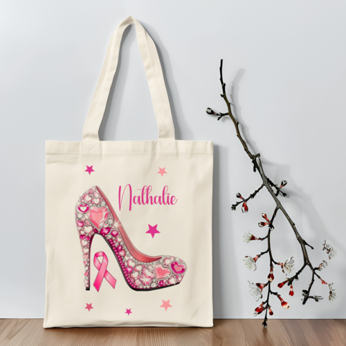 Tote bag octobre rose personnalisé – sac fourre-tout sensibilisation cancer du sein