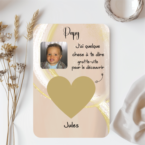 Carte à gratter personnalisée avec photo(s) – message caché original pour papa, papy, mamie, parrain ou tonton ou autres
