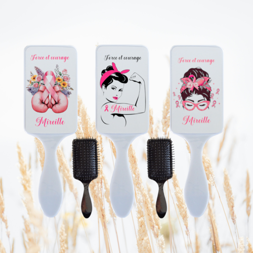 Brosse à cheveux personnalisée – édition octobre rose - sensibilisation cancer du sein, cadeau femme solidaire