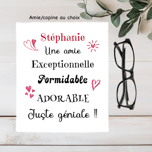 Essuie lunettes amie/copine personnalisé – cadeau original - chiffon microfibre 15 x 18 cm