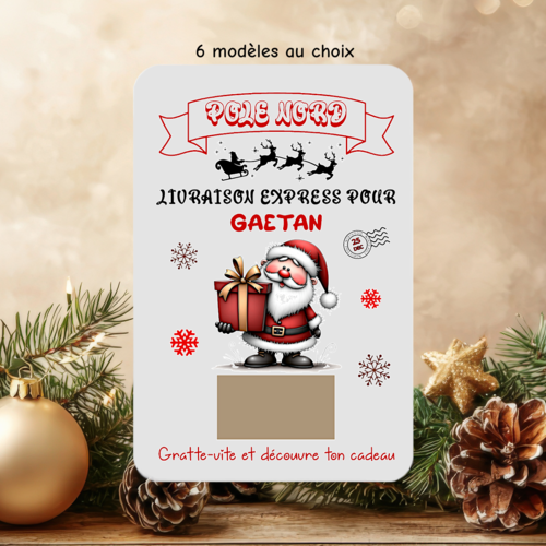 Carte à gratter père noël – message cadeau surprise à découvrir – 6 modèles au choix