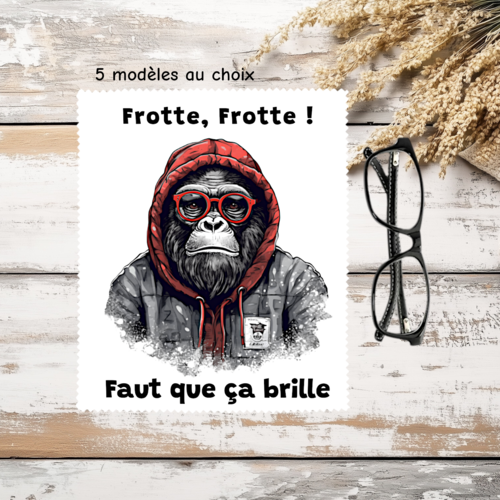Essuie lunettes gorille personnalisé ou non, chiffon microfibre avec prénom