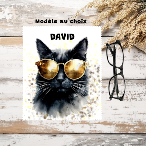 Essuie lunettes personnalisé avec design chat en microfibre