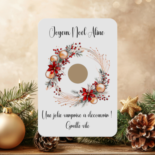 Carte à gratter noël personnalisée - annonce surprise – découverte de cadeau, grossesse, ou message secret