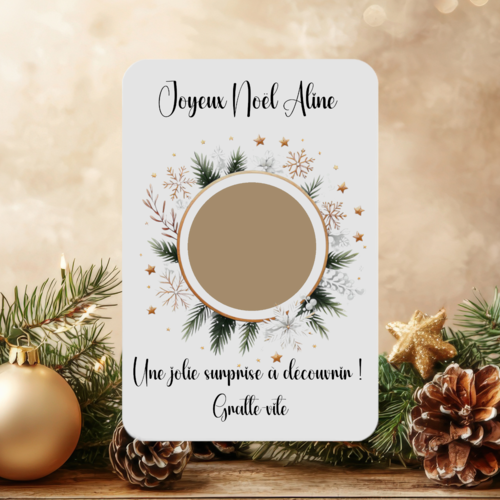 Carte à gratter noël personnalisée - annonce surprise – découverte de cadeau, grossesse, ou message secret
