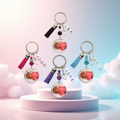 Porte-clés personnalisé photo et prénom – cadeau unique pour mamie, maman, marraine, tata, anniversaire, fête des mères
