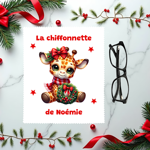Essuie lunettes de noël  personnalisé avec prénom – cadeau original pour enfant - chiffon microfibre 15 x 18 cm - animaux de noël