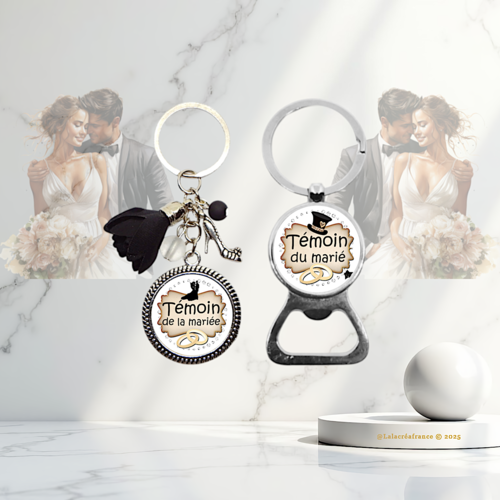 Porte-clés témoin de mariage, "témoin de la mariée" - "témoin du marié" - idée cadeau mariage, remerciement