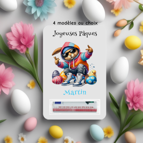 Carte porte-billet de pâques personnalisée – lapin branché