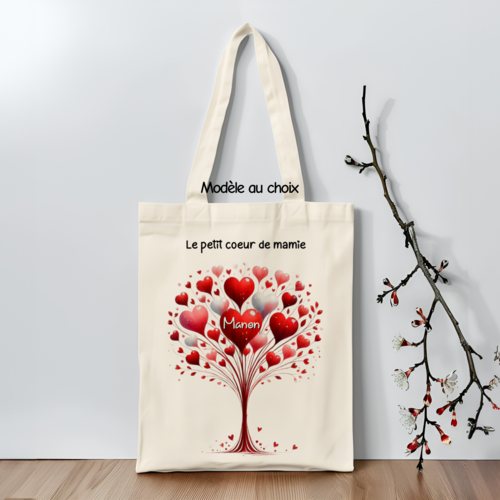 Tote bag personnalisé mamie – les petits cœurs de mamie – cadeau tendre grand-mère
