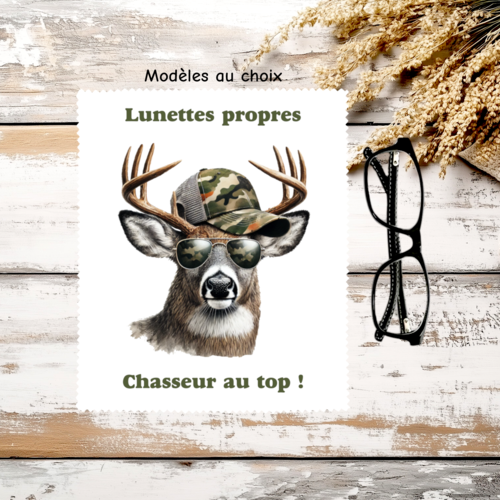 Essuie lunettes chasseur personnalisé – idée cadeau papa, papy, tonton, parrain